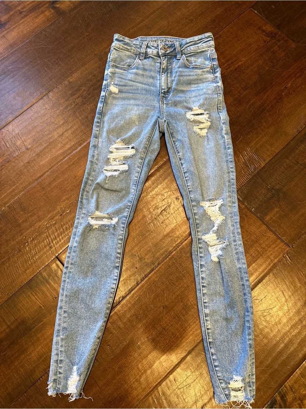 American Eagle Light Blue Distressed High-Rise Skinny Jeans - Women